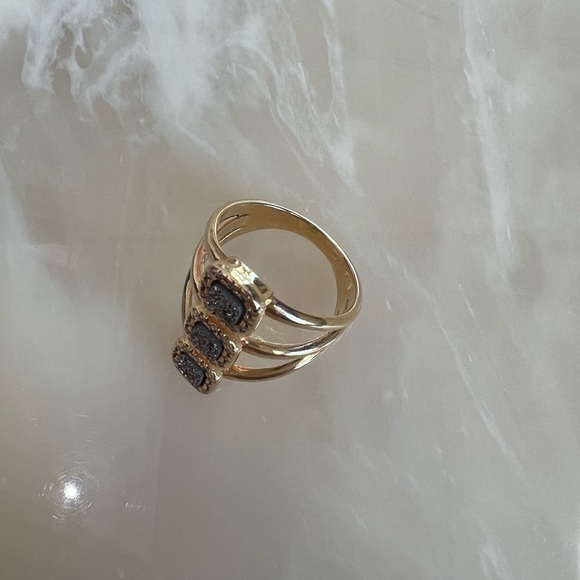 MM Stamped Trio Triple Agate Gold Tone Ring Melinda Maria - Picture 2 of 4